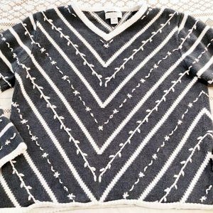 Christopher & Banks Blue Hand Embroidered Knit Sweater Women's Size M